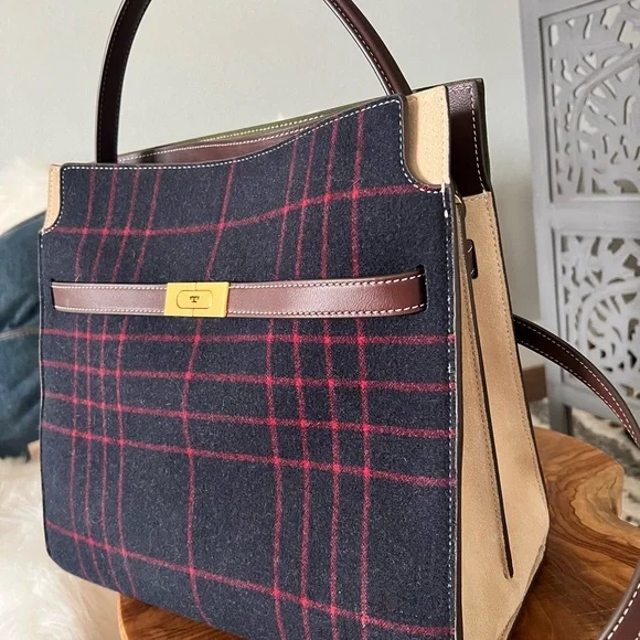 Tory Burch Lee Radziwill Double Bag Plaid Satchel - Picture 4 of 11